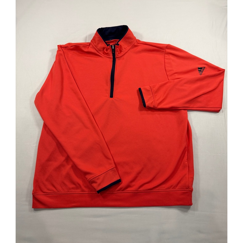 Adidas Golf Mens XL Quarter Zip Pullover Orange Recycled Polyester Long Sleeve
